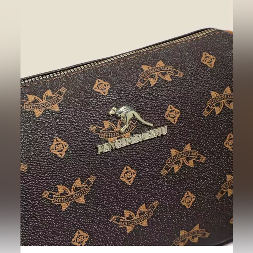NWT Brown Monogram Crossbody Bag with Faux Leather Trim - Picture 2 of 16